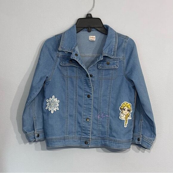 Disney | Girls Lt Wash Blue Denim Elsa Frozen Jean Jacket Snap Closure Size 10 - Picture 1 of 16